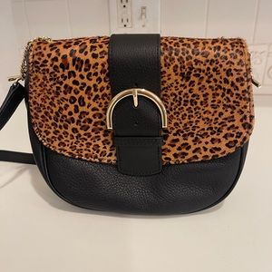 Talbots NWOT black leather and calf hair leopard purse.